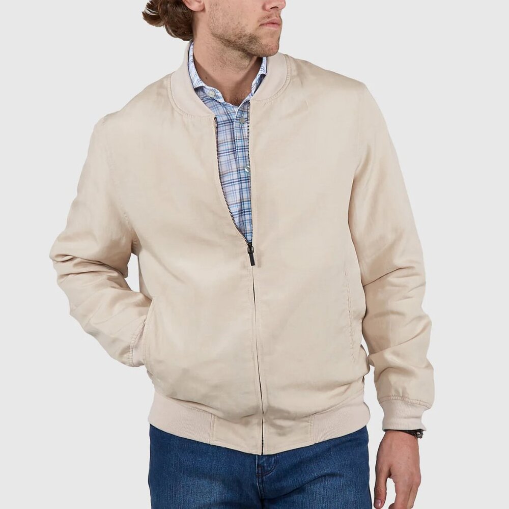 NWT Westport Black Summer Linen Blend Blouson Jacket in Stone size L Tall Casual